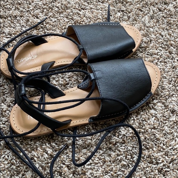 SOLD TOPSHOP Black Lace Up Boho Summer Leather - Picture 4 of 5